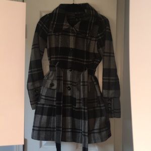 Cozy black and white plaid coat